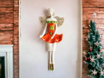 Anioł Theresa - pomarańcz -  30 x 14 cm figurka dekoracyjna gipsowa