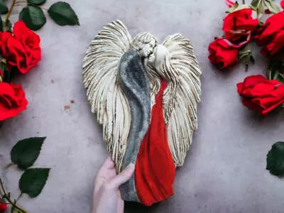Zakochane Anioły - wiszące czerwone -  35 x 21 cm figurka dekoracyjna gipsowa