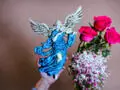 Anioł ze Skrzypcami - turkus -  25 x 33 cm figurka dekoracyjna gipsowa