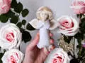 Aniołek Adam - wiszący biały -  13 cm figurka dekoracyjna gipsowa