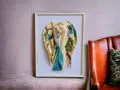Kochające Anioły + ramka - wiszące turkus beż -  35 x 21 cm figurka dekoracyjna gipsowa
