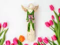 Anioł Lily - zielony fiolet -  35 x 15 cm figurka dekoracyjna gipsowa