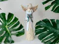 Anioł Lily - biały z turkusem -  35 x 15 cm figurka dekoracyjna gipsowa