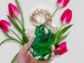 Liolinek Marzyciel - zielony -  16 x 10 cm figurka dekoracyjna gipsowa