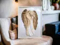 Zakochane Anioły + ramka - wiszące biało beżowe -  35 x 21 cm figurka dekoracyjna gipsowa