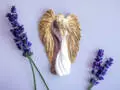 Zakochane Anioły - wiszące biało liliowe -  35 x 21 cm figurka dekoracyjna gipsowa