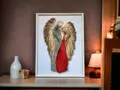 Zakochane Anioły + ramka - wiszące czerwone -  35 x 21 cm figurka dekoracyjna gipsowa