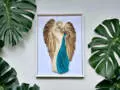 Zakochane Anioły + ramka - wiszące turkusowe -  35 x 21 cm figurka dekoracyjna gipsowa