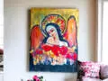 Anioł z Makami - obraz na desce -  22.5 x 29.5 cm