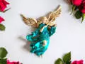 Anioł ze Skrzypcami - turkus -  25 x 33 cm figurka dekoracyjna gipsowa