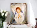 Anioł Chłopiec - obraz na desce -  22.5 x 29.5 cm