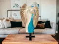 Zakochane Anioły - wiszące beżowo turkusowe -  35 x 21 cm figurka dekoracyjna gipsowa