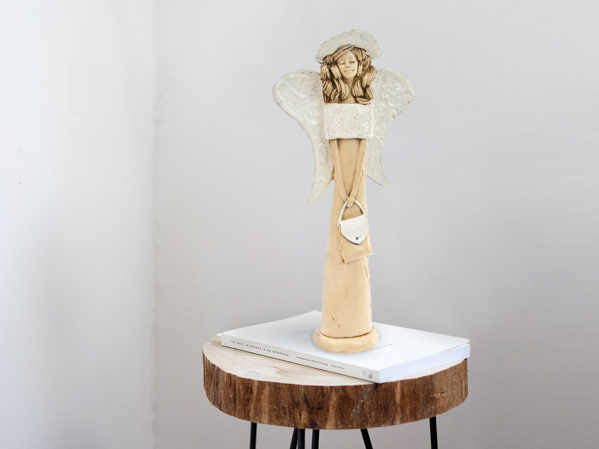 Anioł Coco (Biały) - 30 x 14 cm figurka dekoracyjna gipsowa