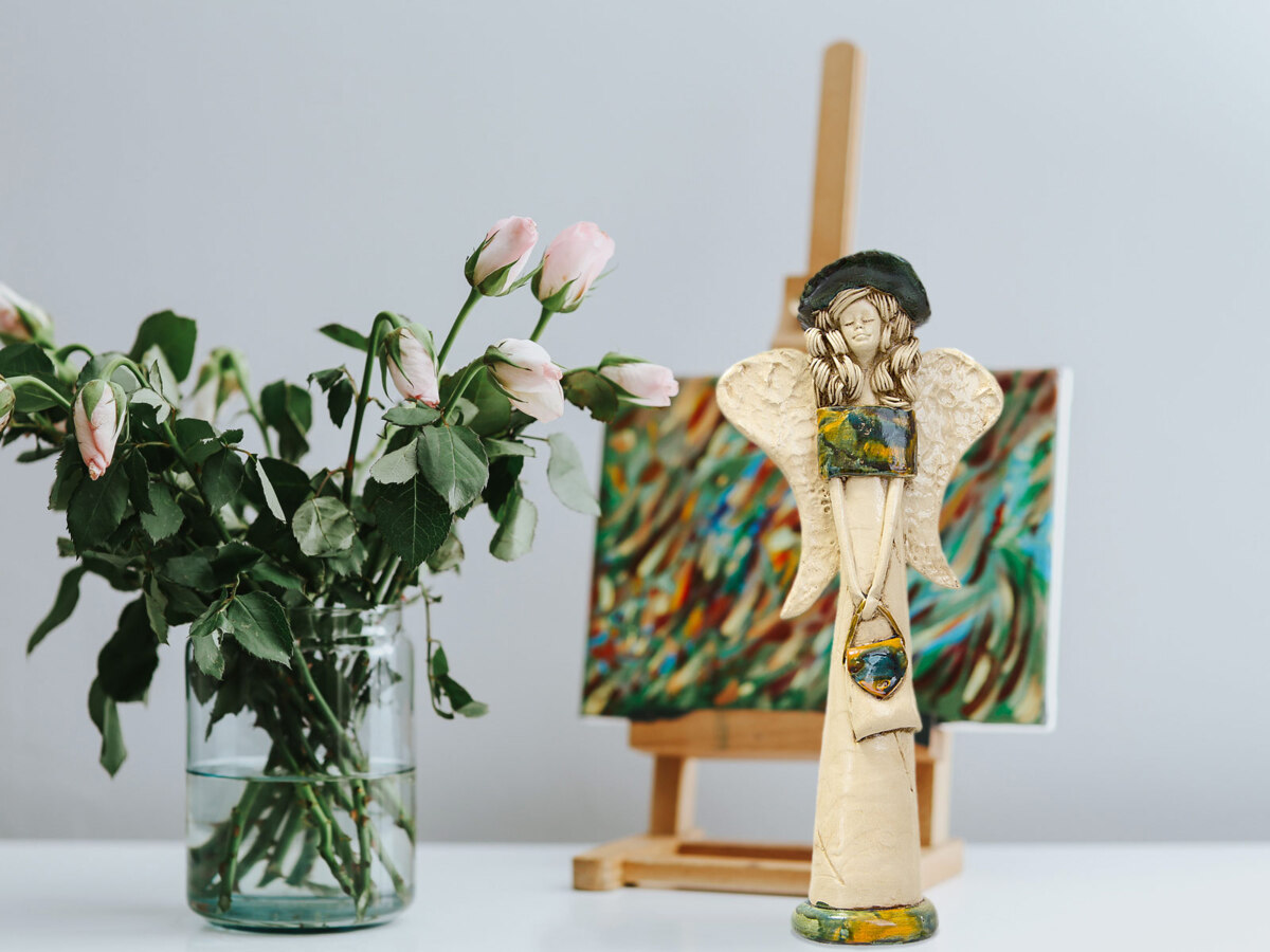 Anioł Coco (Żółty) - 30 x 14 cm figurka dekoracyjna gipsowa