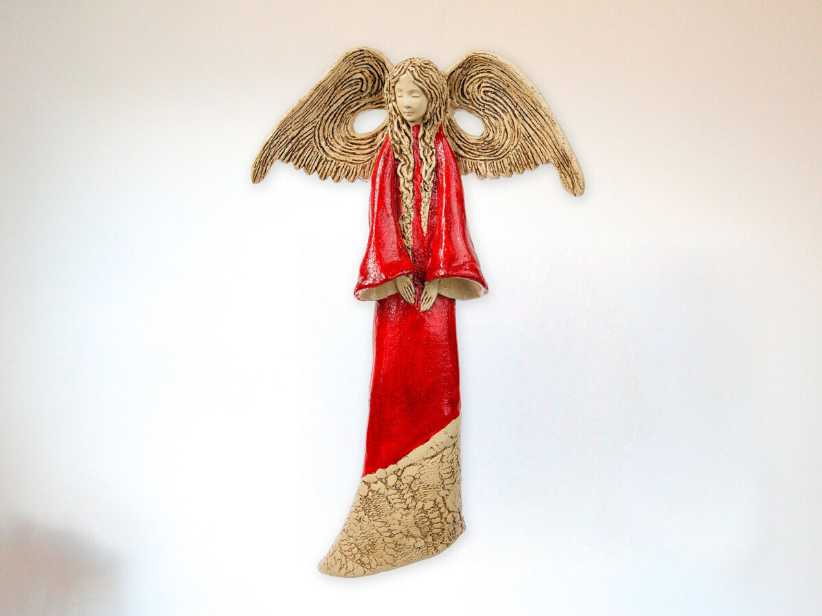 Anioł Clara (Czerwony) - 40 x 16 cm figurka dekoracyjna gipsowa