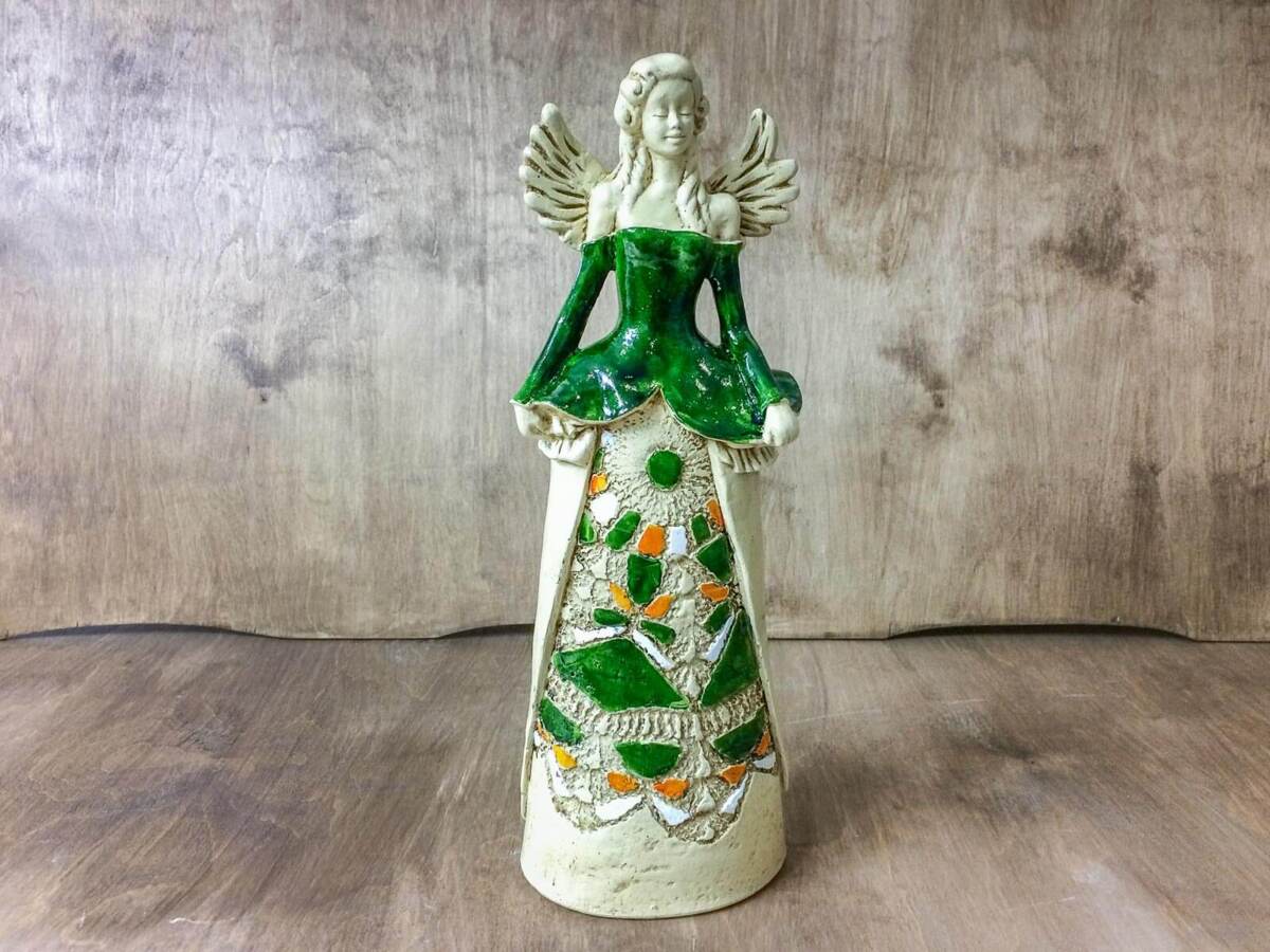 Anioł Anna (Zielona) - 30 x 14 cm figurka dekoracyjna gipsowa