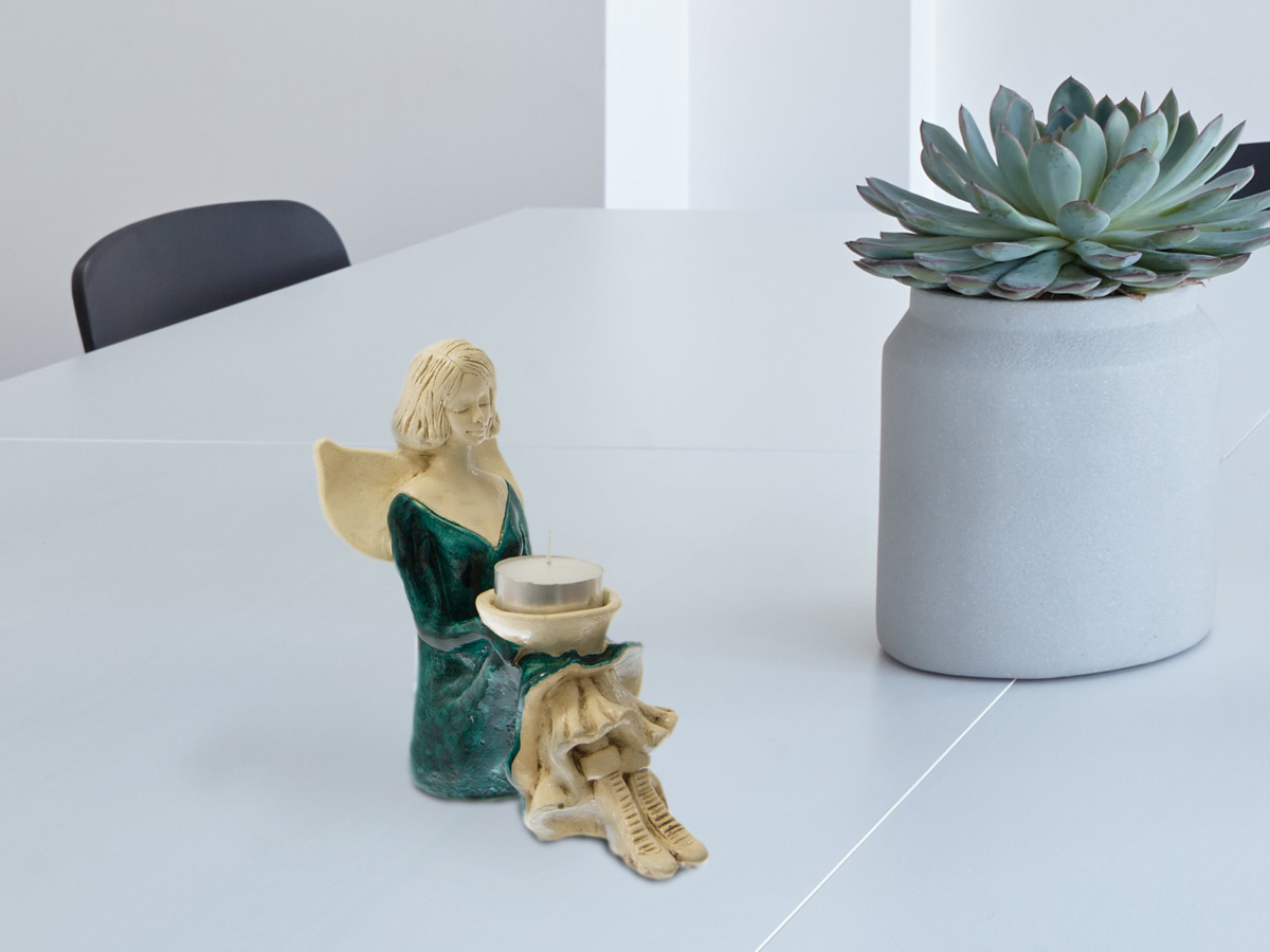 Aniołek Marion (Zielony) - 15 cm figurka dekoracyjna gipsowa