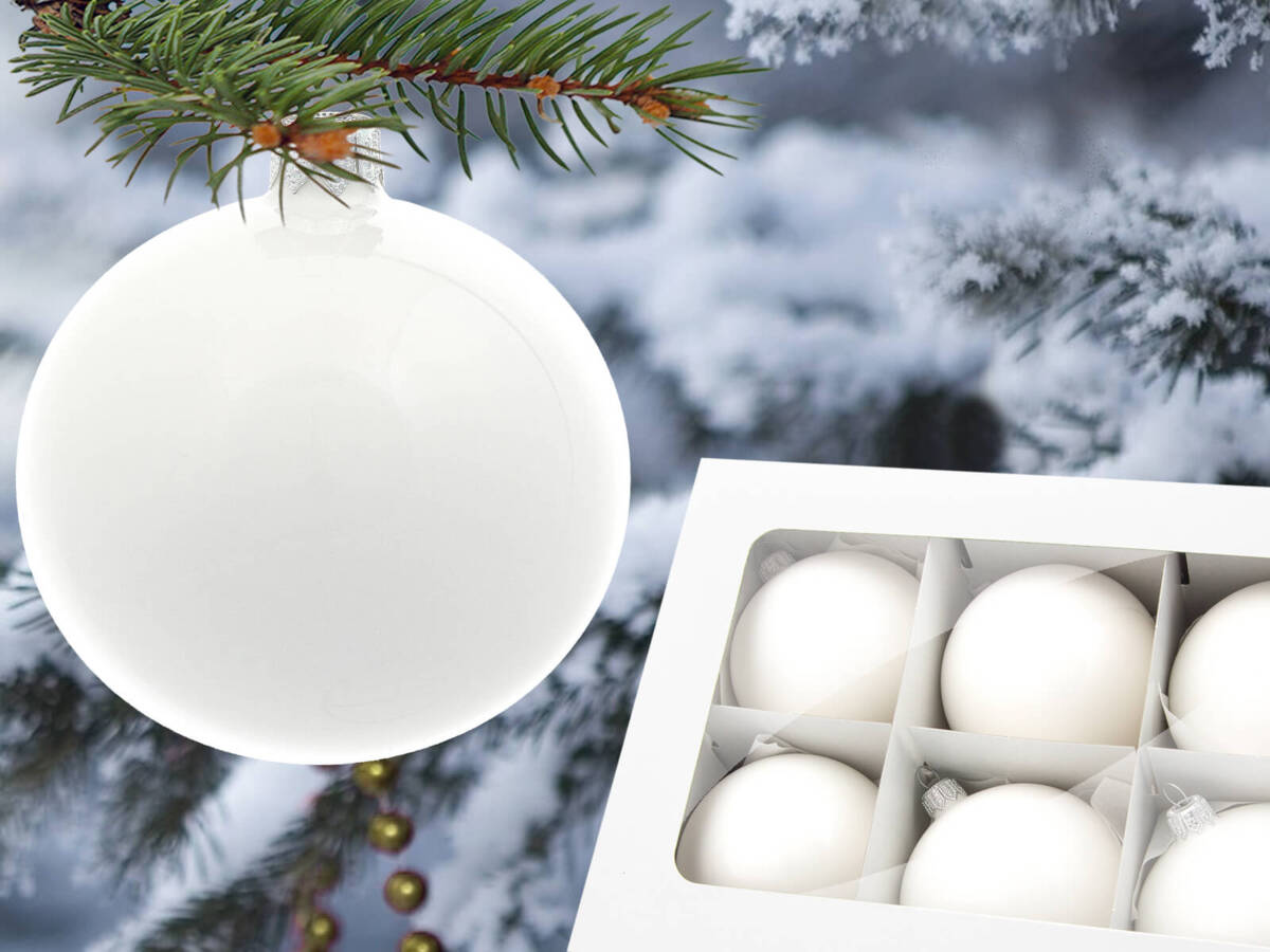 Zestaw biała porcelana - 80 mm 6 szt bombki choinkowe szklane