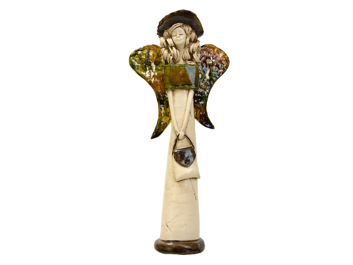 Anioł Coco (Brązowy) - 30 x 14 cm figurka dekoracyjna gipsowa