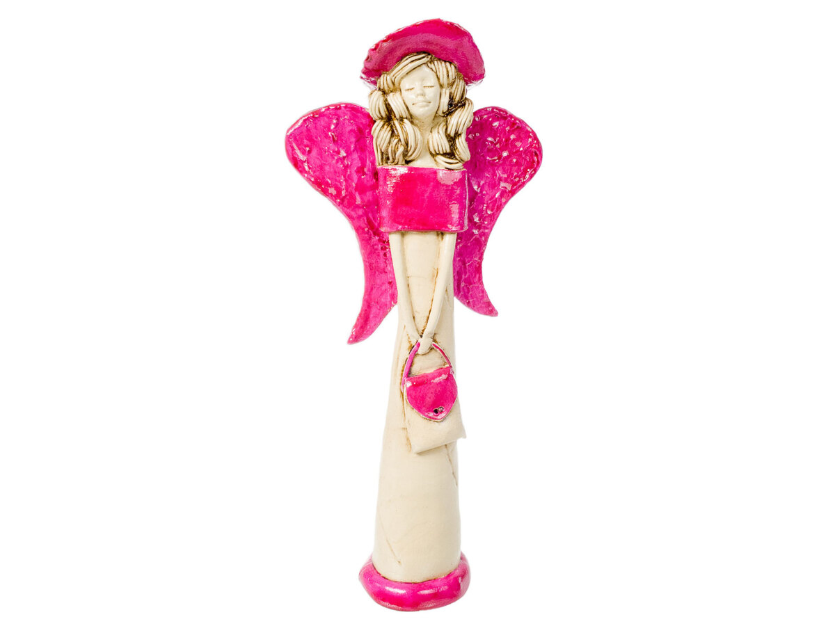 Anioł Coco (Różowy Pink) - 30 x 14 cm figurka dekoracyjna gipsowa