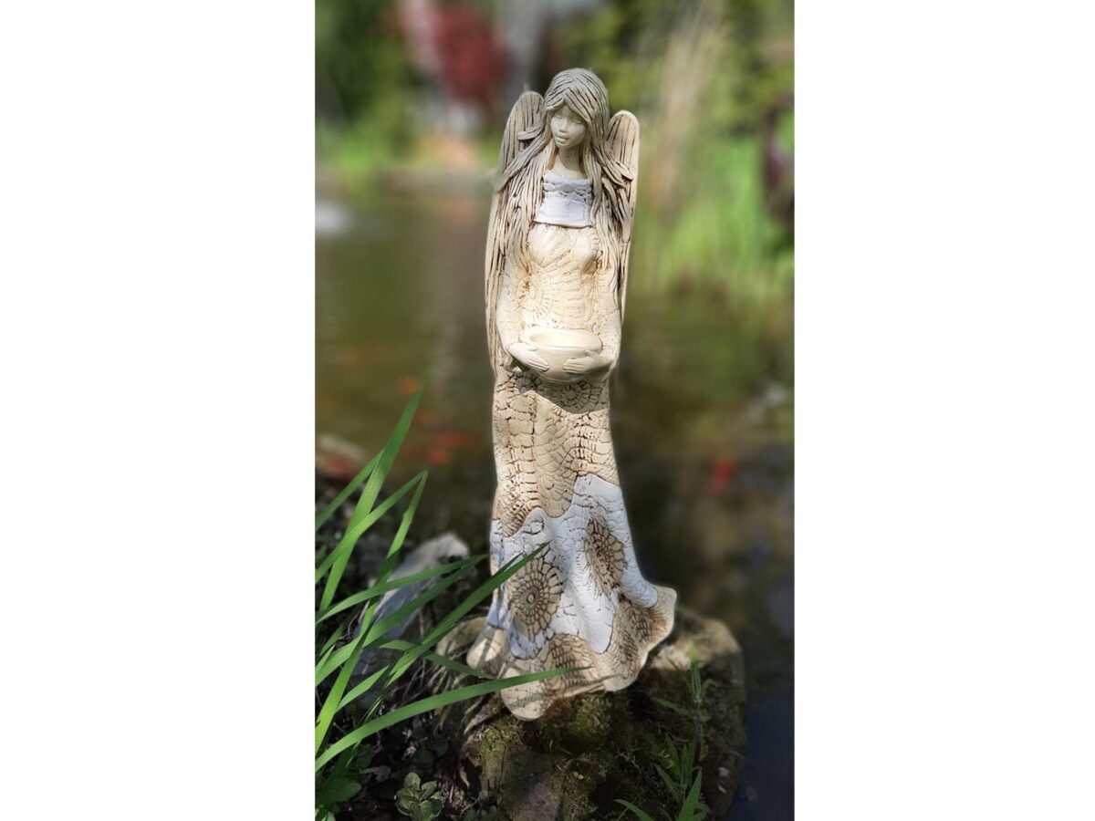 Anioł Genesis (Stojący, Biały) - 57 x 22 cm figurka dekoracyjna gipsowa