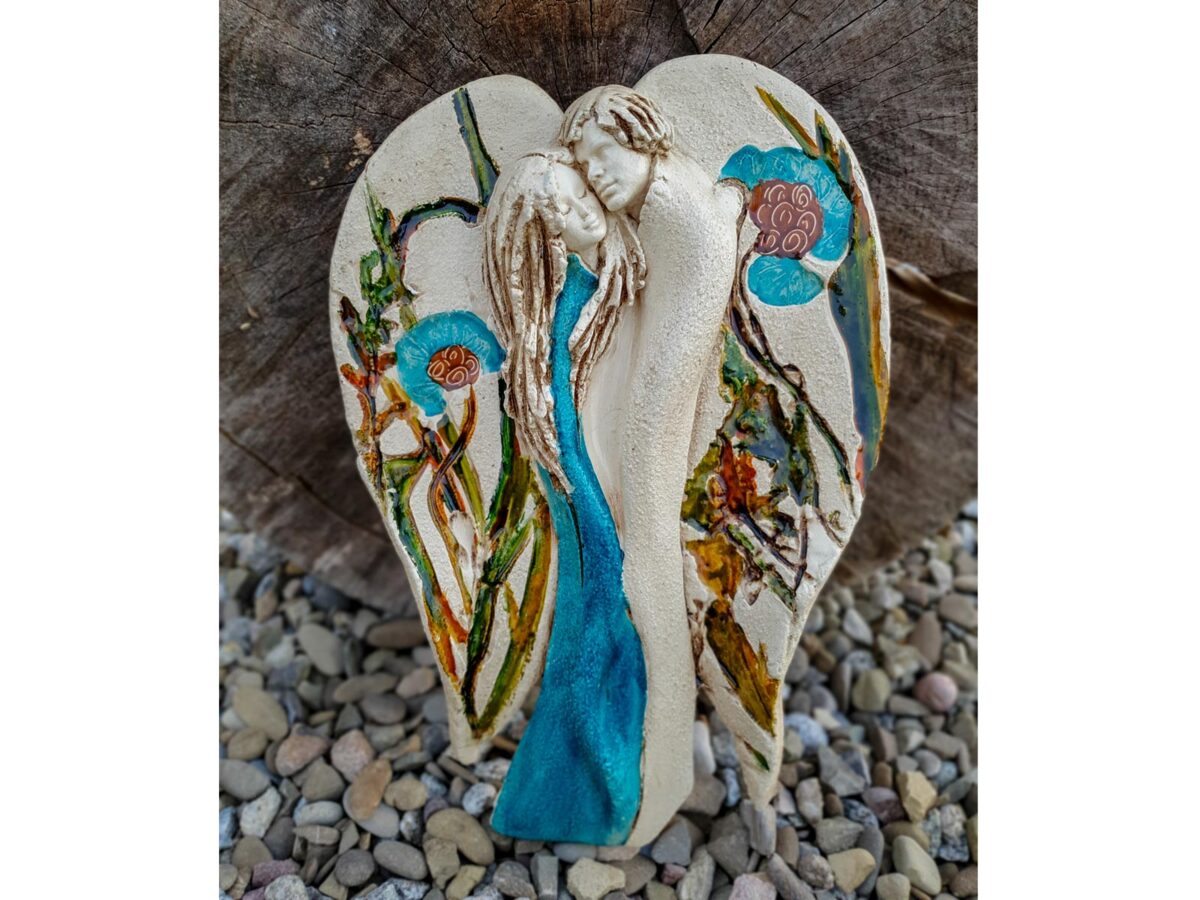 Kochające Anioły (Wiszące, Turkus) - 35 x 21 cm figurka dekoracyjna gipsowa