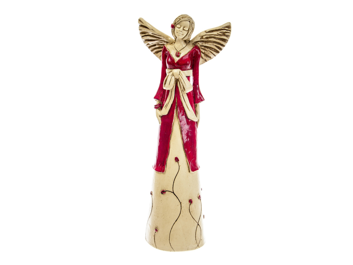 Anioł Lily (Czerwony) - 35 x 15 cm figurka dekoracyjna gipsowa