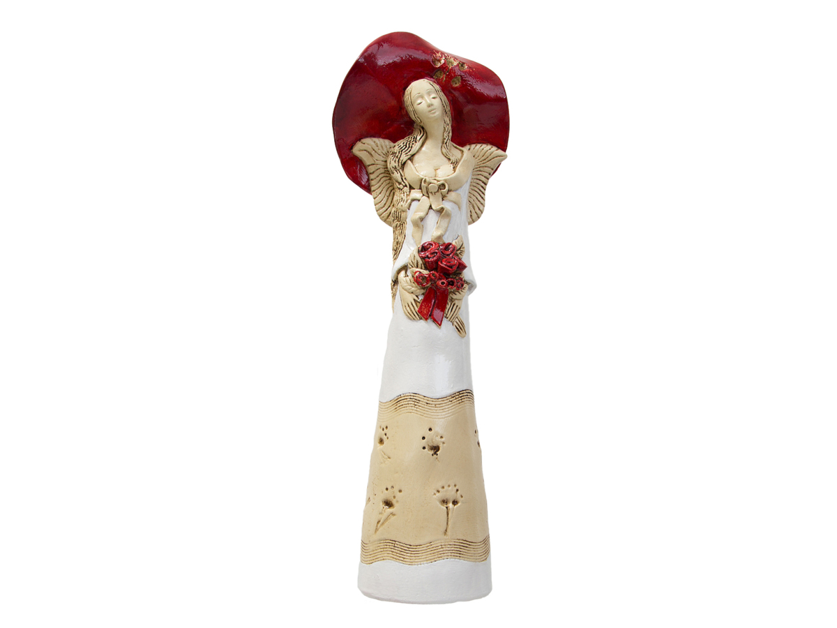 Anioł Mabel (Czerwony) - 47 x 18 cm figurka dekoracyjna gipsowa