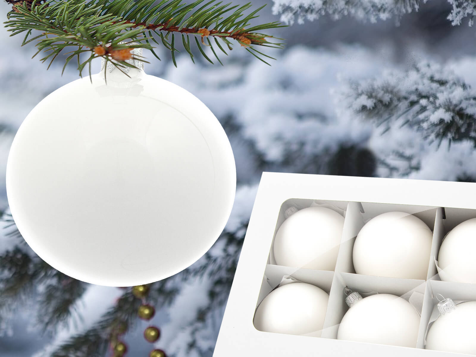 Zestaw biała porcelana - 100 mm 6 szt bombki choinkowe szklane