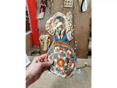 Anioł Obfitości - niebieski pomarańcz -  31 x 16 cm figurka dekoracyjna gipsowa