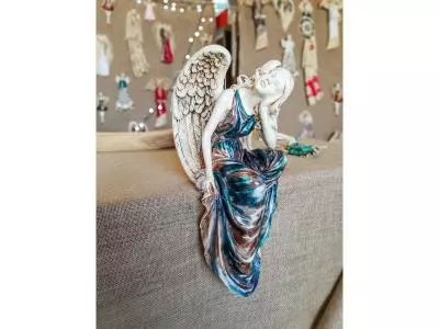 Anioł od Św. Rity - brąz turkus -  47 x 25 cm figurka dekoracyjna gipsowa