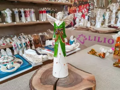 Anioł Lily - zielony brąz -  35 x 15 cm figurka dekoracyjna gipsowa