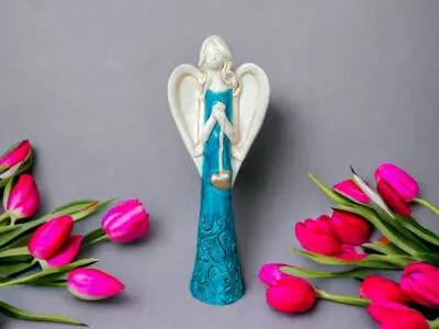 Anioł z Sercem - turkus -  35 x 15 cm figurka dekoracyjna gipsowa