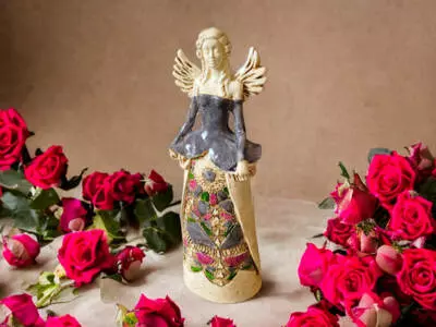Anioł Anna - szary -  35 x 15 cm figurka dekoracyjna gipsowa