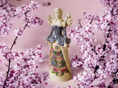 Anioł Anna - szary -  35 x 15 cm figurka dekoracyjna gipsowa