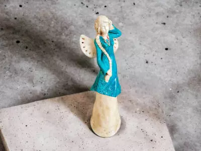 Anioł Arianna - turkus -  35 x 15 cm figurka dekoracyjna gipsowa