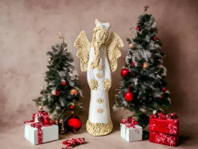 Anioł Bieszczadzki - biały -  30 x 14 cm figurka dekoracyjna gipsowa