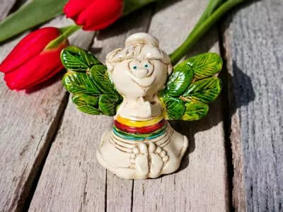 Aniołek Gucio Art- zielony -  5 x 5 cm figurka dekoracyjna gipsowa