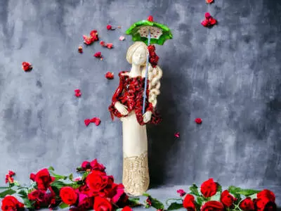Anioł Konstancja - czerwony -  figurka dekoracyjna gipsowa 32 x 10 cm