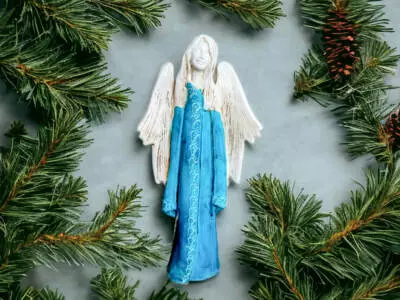 Anioł Julia - turkus -  27 x 14 cm figurka dekoracyjna gipsowa