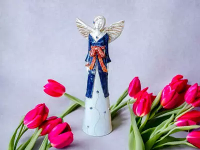 Anioł Lily - granat z brązem -  35 x 15 cm figurka dekoracyjna gipsowa
