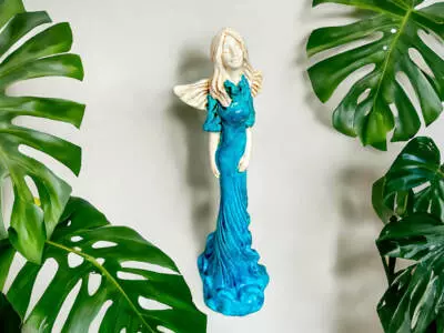 Anioł Margaret - turkus -  32 cm figurka dekoracyjna gipsowa