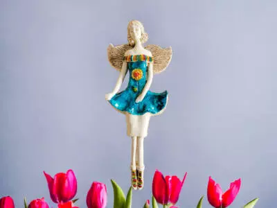 Anioł Theresa - turkus -  30 x 14 cm figurka dekoracyjna gipsowa