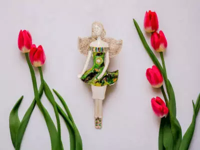 Anioł Theresa Art - zielony -  30 x 14 cm figurka dekoracyjna gipsowa