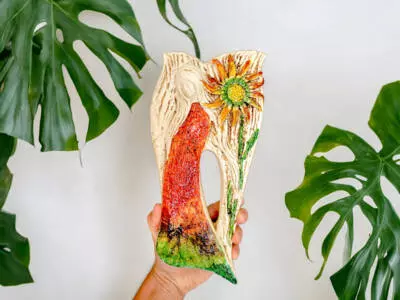Anioł Xenylla Art Leaf- pomarańcz -  figurka dekoracyjna gipsowa