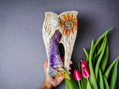 Anioł Xenylla Art Leaf - fiolet -  figurka dekoracyjna gipsowa