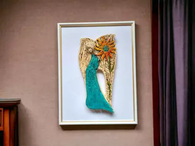 Anioł Xenylla + ramka - turkus -  figurka dekoracyjna gipsowa