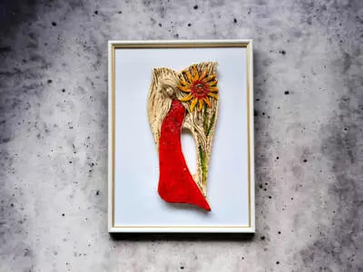 Anioł Xenylla + ramka - czerwony -  figurka dekoracyjna gipsowa