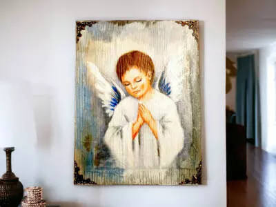 Anioł Chłopiec - obraz na desce -  22.5 x 29.5 cm