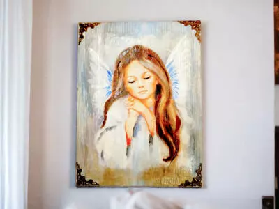 Anioł Dziewczynka - obraz na desce -  22.5 x 29.5 cm